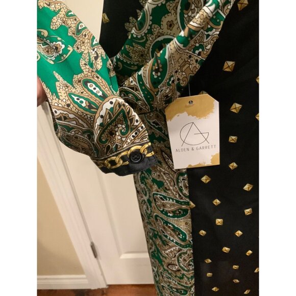 Michael Kors Navy Blue Tan Green Geometric Paisley Dress W/ Chain Size XS, NWT! - Picture 6 of 11